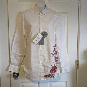 Zara Men White Slim Fit Embroidered Long Sleeve Shirt